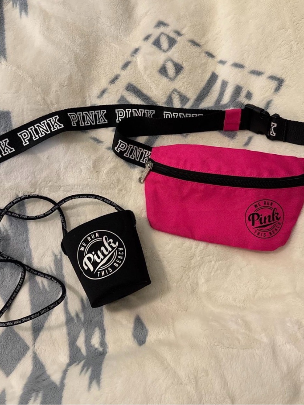 PINK Belt Bag with Black Coozie! “We run this beach”